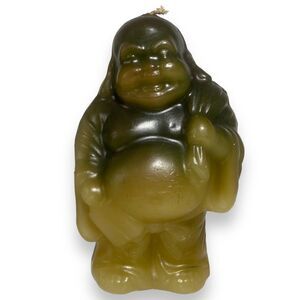 Vintage Japan 7 in Handcrafted Laughing Buddha Hotei Luck Bringing Brown Candle
